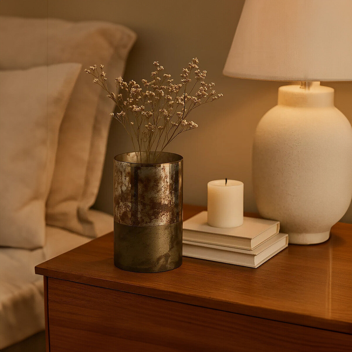Medium Glass Vase in Metallic Antique Finish