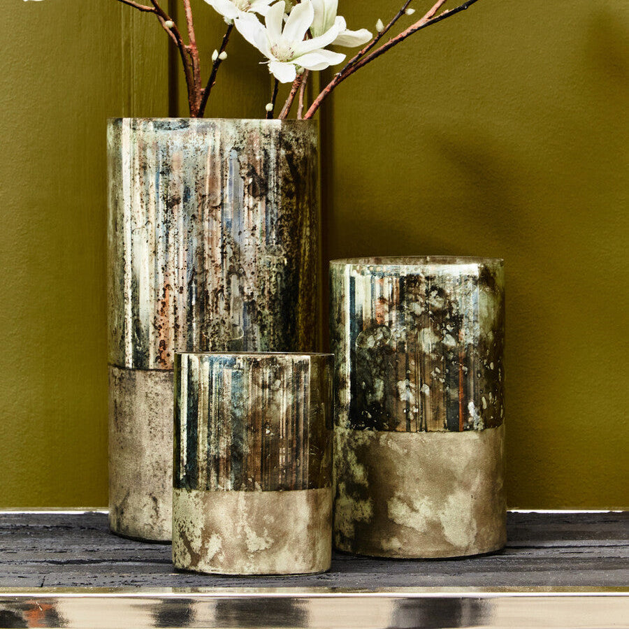 Small Glass Vase in Metallic Antique Finish