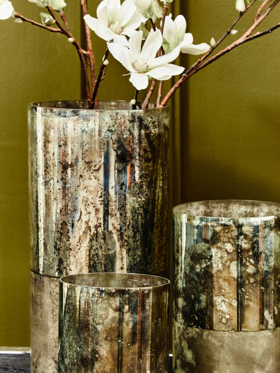 Small Glass Vase in Metallic Antique Finish