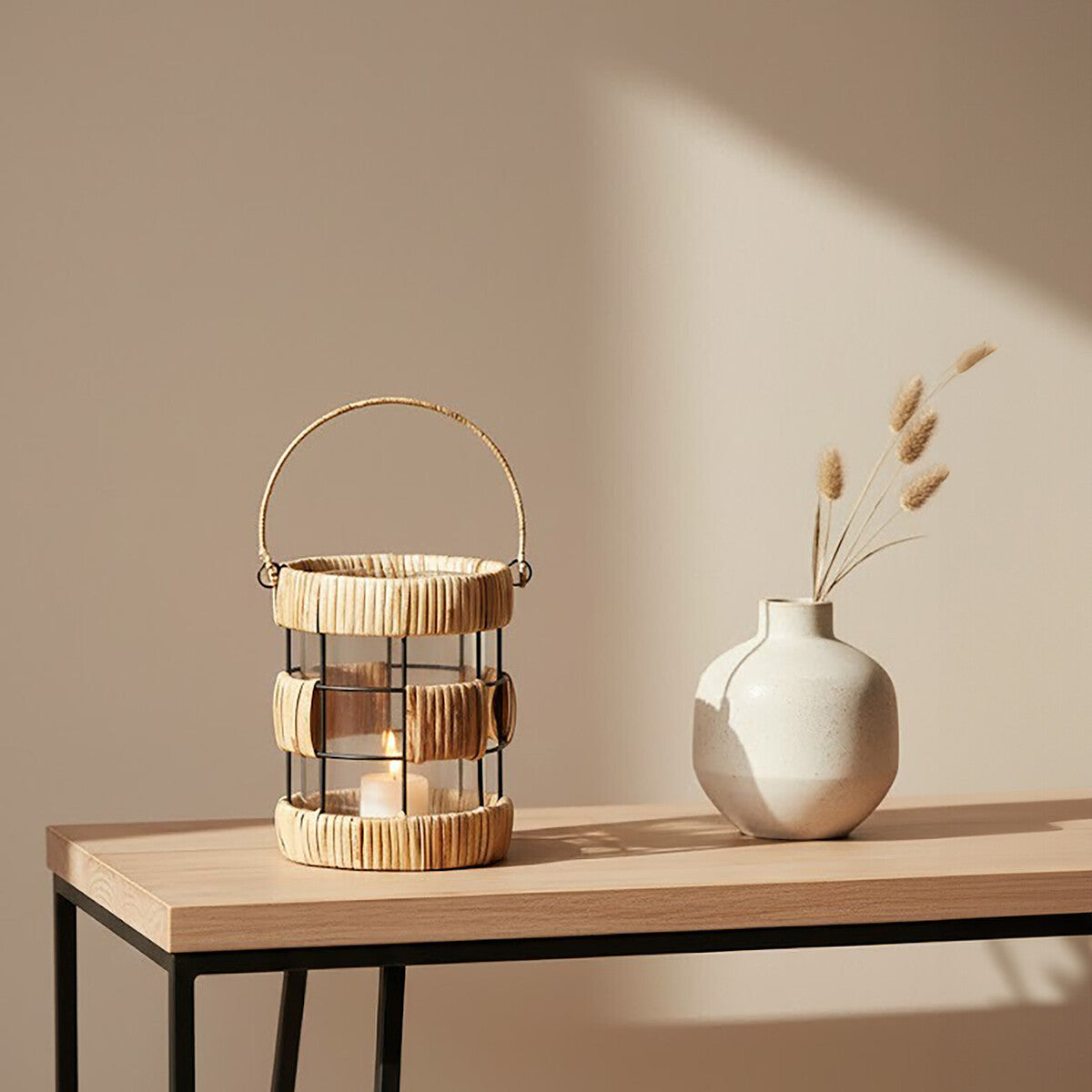 Natural and Black Small Lantern