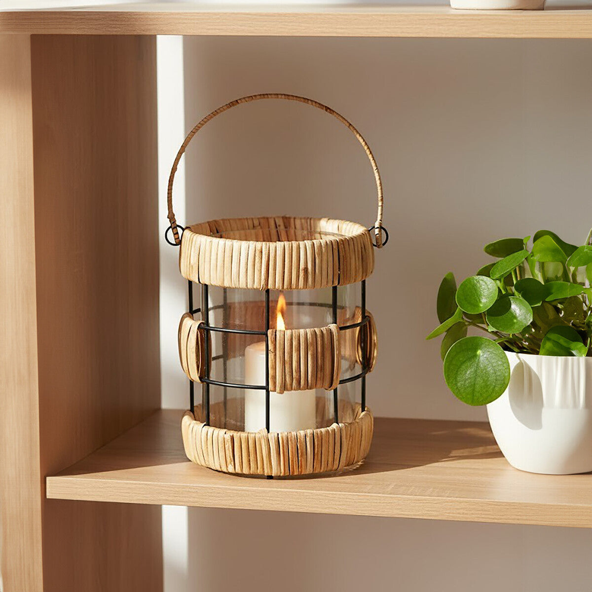 Natural and Black Small Lantern
