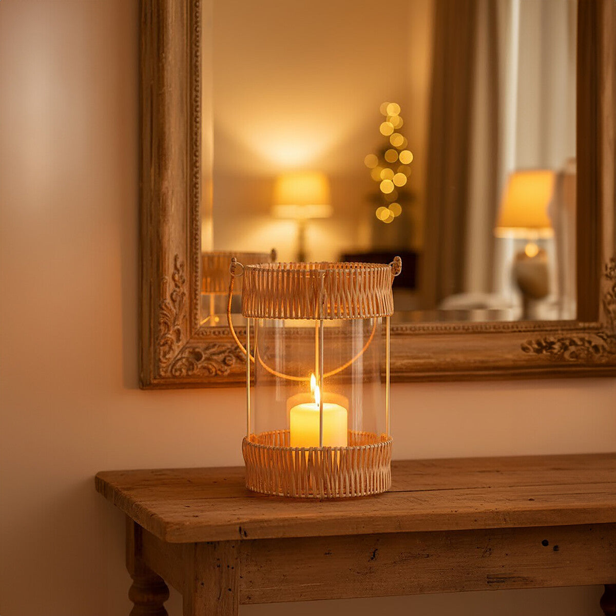 Natural and White Large Lantern