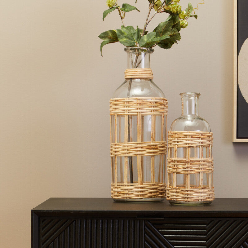 Natural Cane and Glass Large Vase