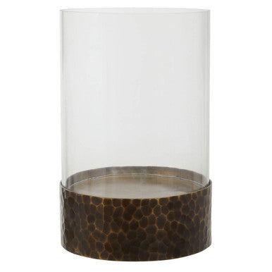Antique Gold Finish and Glass Large Hurricane Candle Holder