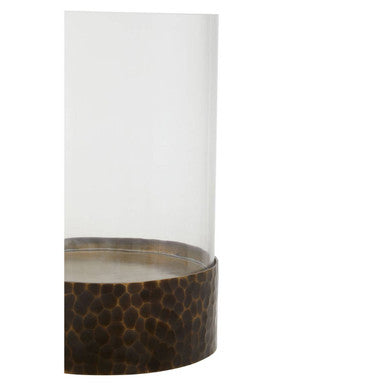 Antique Gold Finish and Glass Large Hurricane Candle Holder