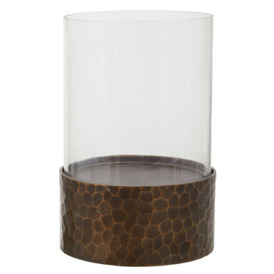 Antique Gold Finish and Glass Small Hurricane Candle Holder