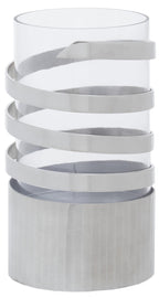 Silver Metal and Glass Large Hurricane Candle Holder with Spiral Design