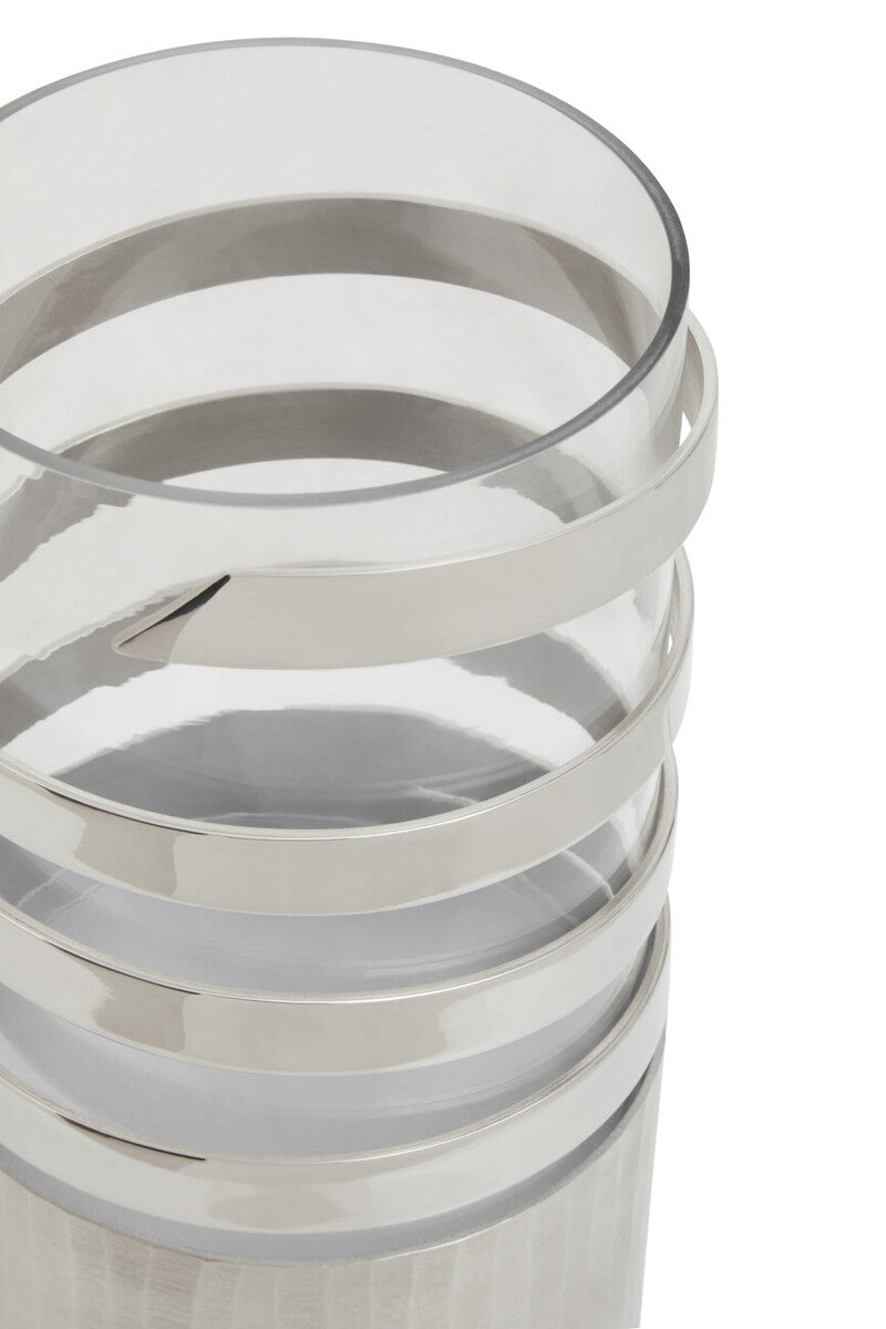Silver Metal and Glass Large Hurricane Candle Holder with Spiral Design