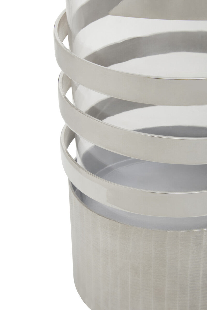 Silver Metal and Glass Large Hurricane Candle Holder with Spiral Design