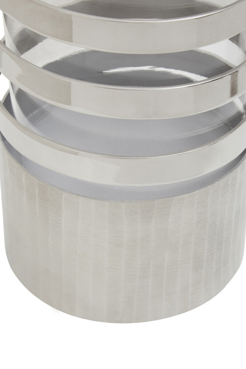 Silver Metal and Glass Large Hurricane Candle Holder with Spiral Design