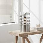 Silver Metal and Glass Large Hurricane Candle Holder with Spiral Design