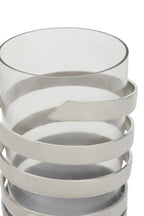 Silver Metal and Glass Small Hurricane Candle Holder with Spiral Design