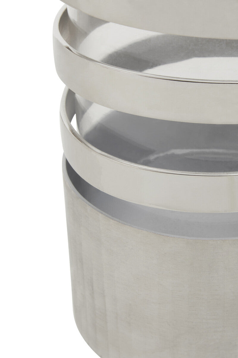Silver Metal and Glass Small Hurricane Candle Holder with Spiral Design