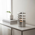 Silver Metal and Glass Small Hurricane Candle Holder with Spiral Design