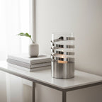 Silver Metal and Glass Small Hurricane Candle Holder with Spiral Design