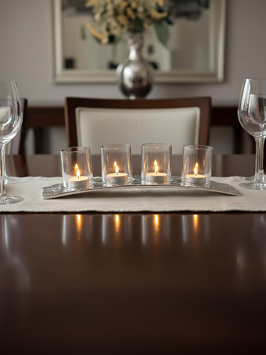 Curved 4 Tealight Holder in Silver