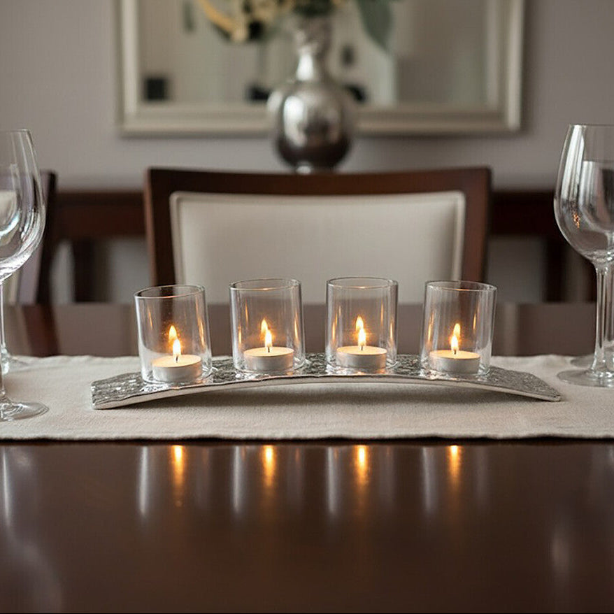 Curved 4 Tealight Holder in Silver