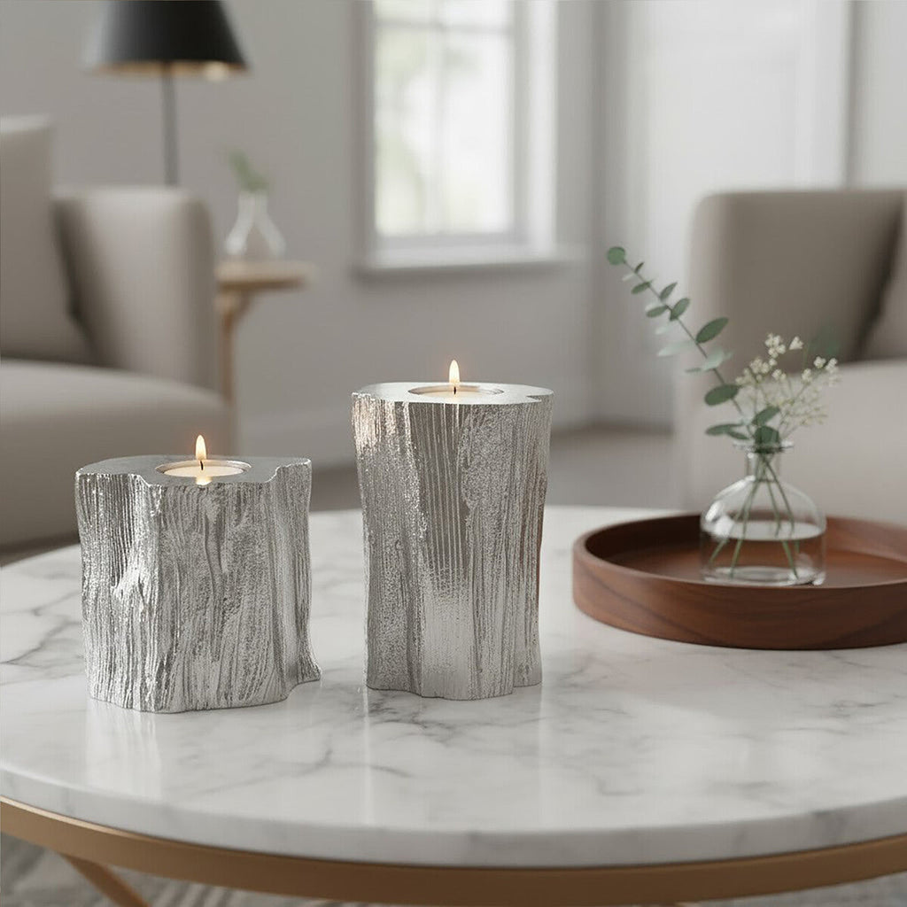 Silver Finish Set of 2 Tealight Holders