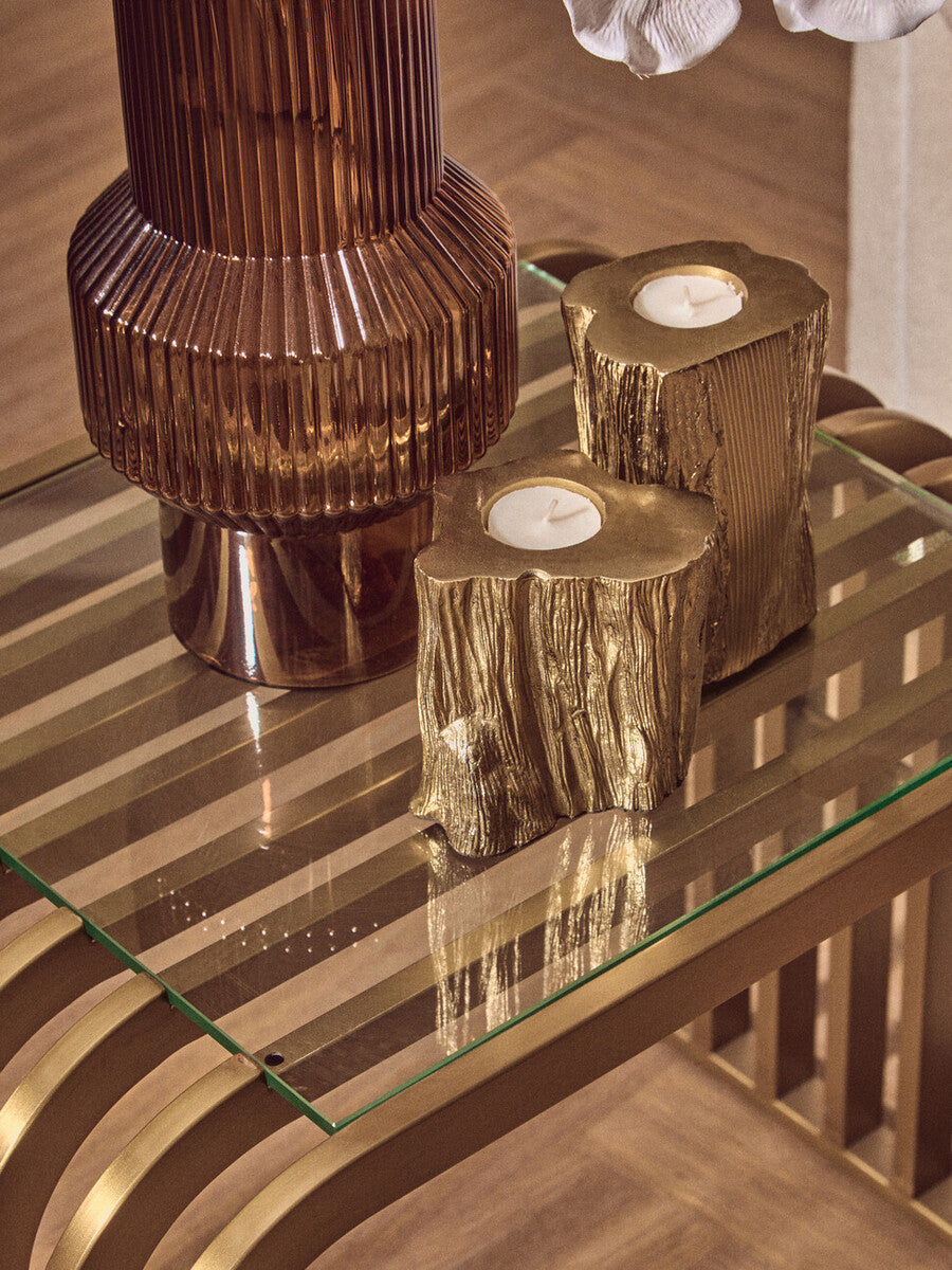 Set Of Two Gold Tealight Holders