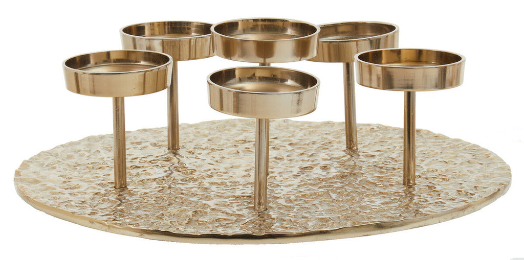 Gold Round Six Pillar Candle Holder