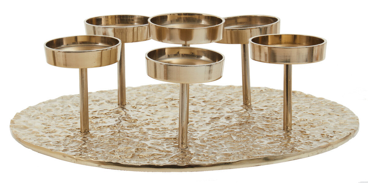 Gold Round Six Pillar Candle Holder