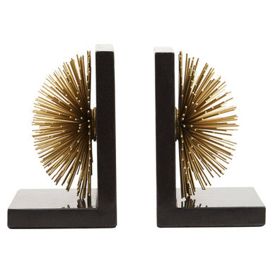 Set of Two Gold Finish Starburst Bookends