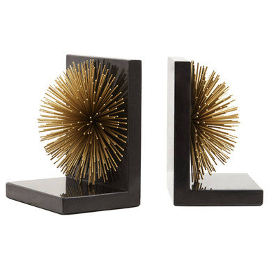 Set of Two Gold Finish Starburst Bookends