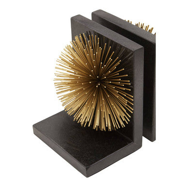 Set of Two Gold Finish Starburst Bookends