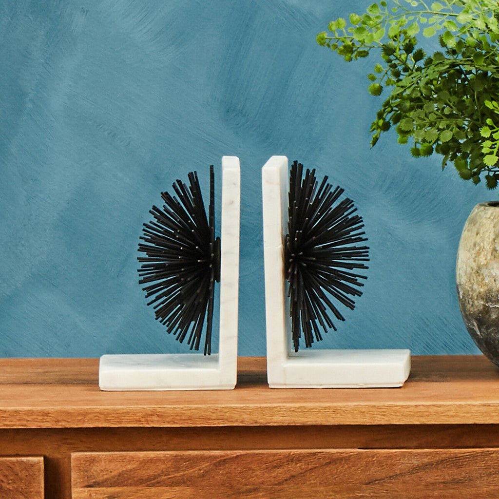 Set of Two Black Finish Starburst Bookends