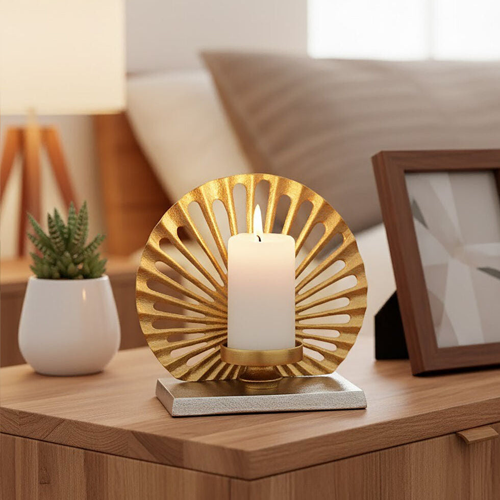 Small Two Toned Silver and Gold Finish Candle Holder