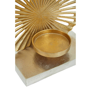 Large Two Toned Silver and Gold Finish Candle Holder