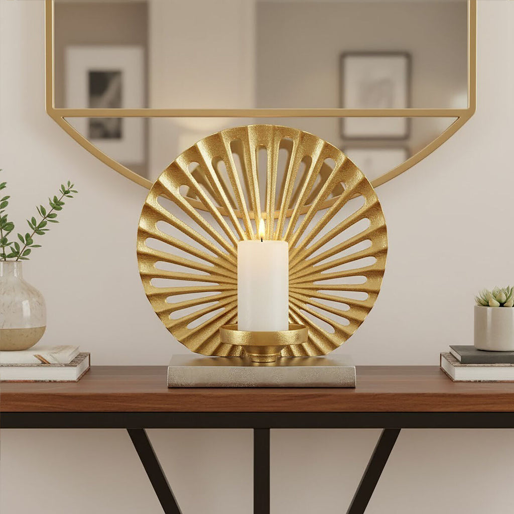 Large Two Toned Silver and Gold Finish Candle Holder