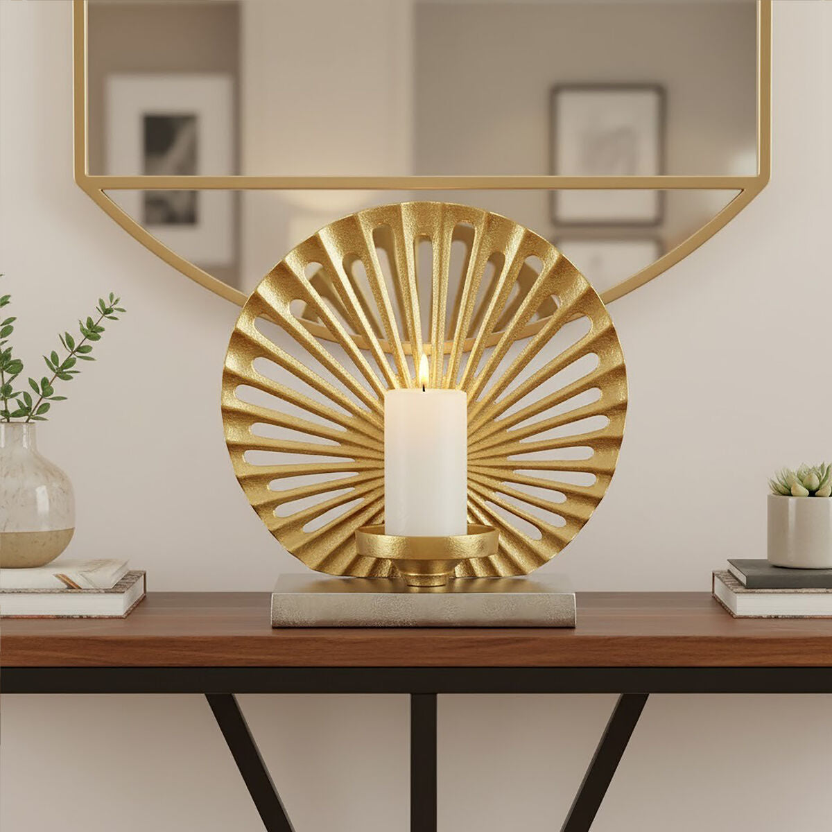 Large Two Toned Silver and Gold Finish Candle Holder