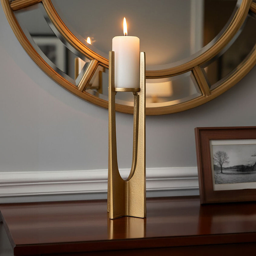 Distressed Large Gold Candle Holder