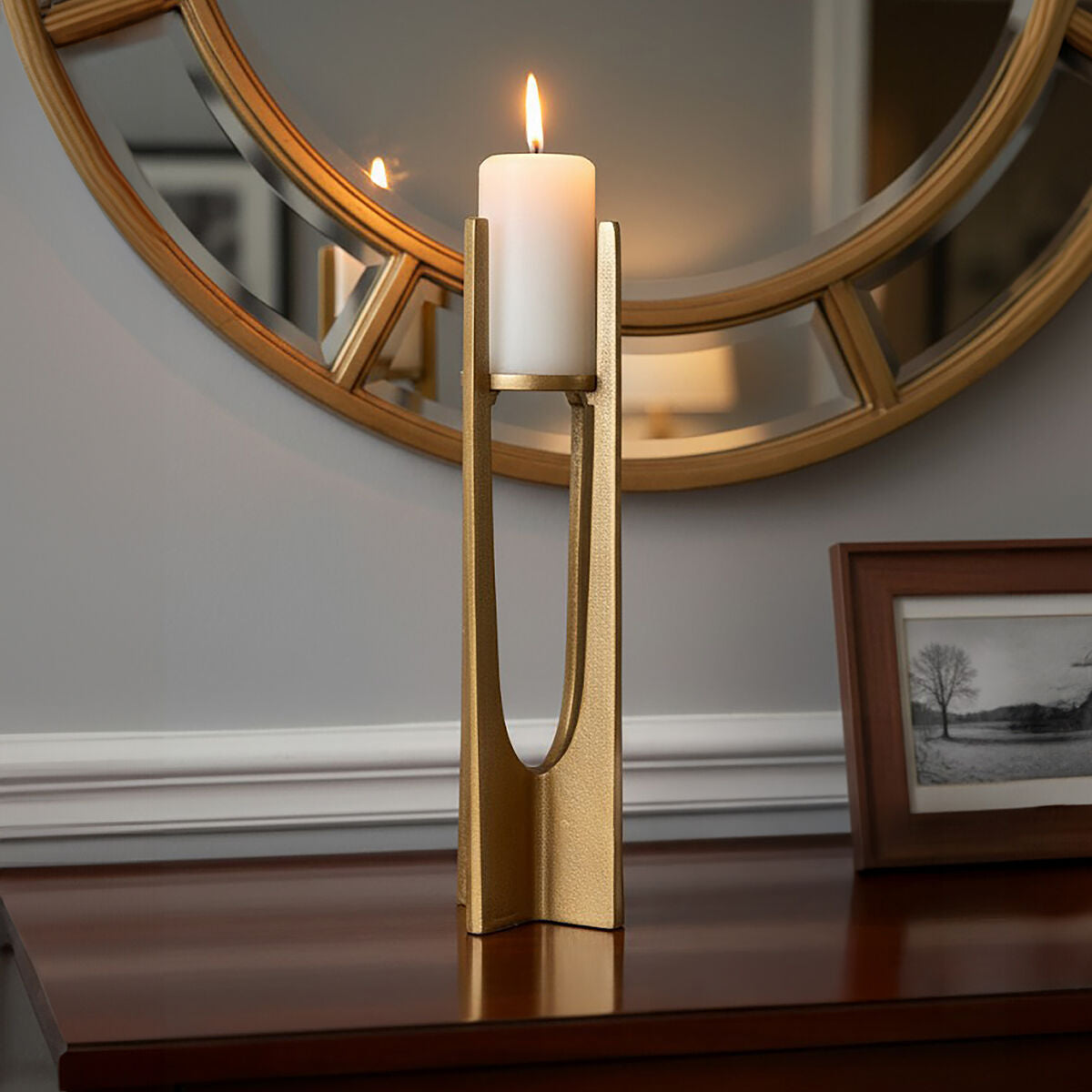 Distressed Large Gold Candle Holder