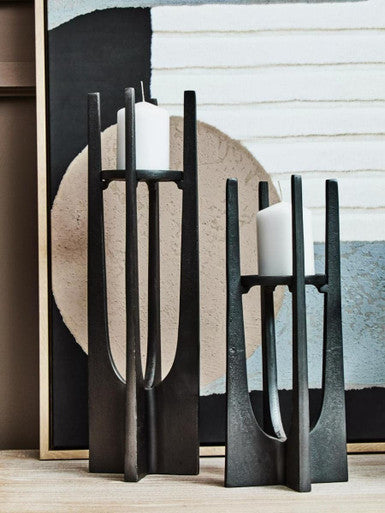 Small Washed Grey Finish Candle Holder