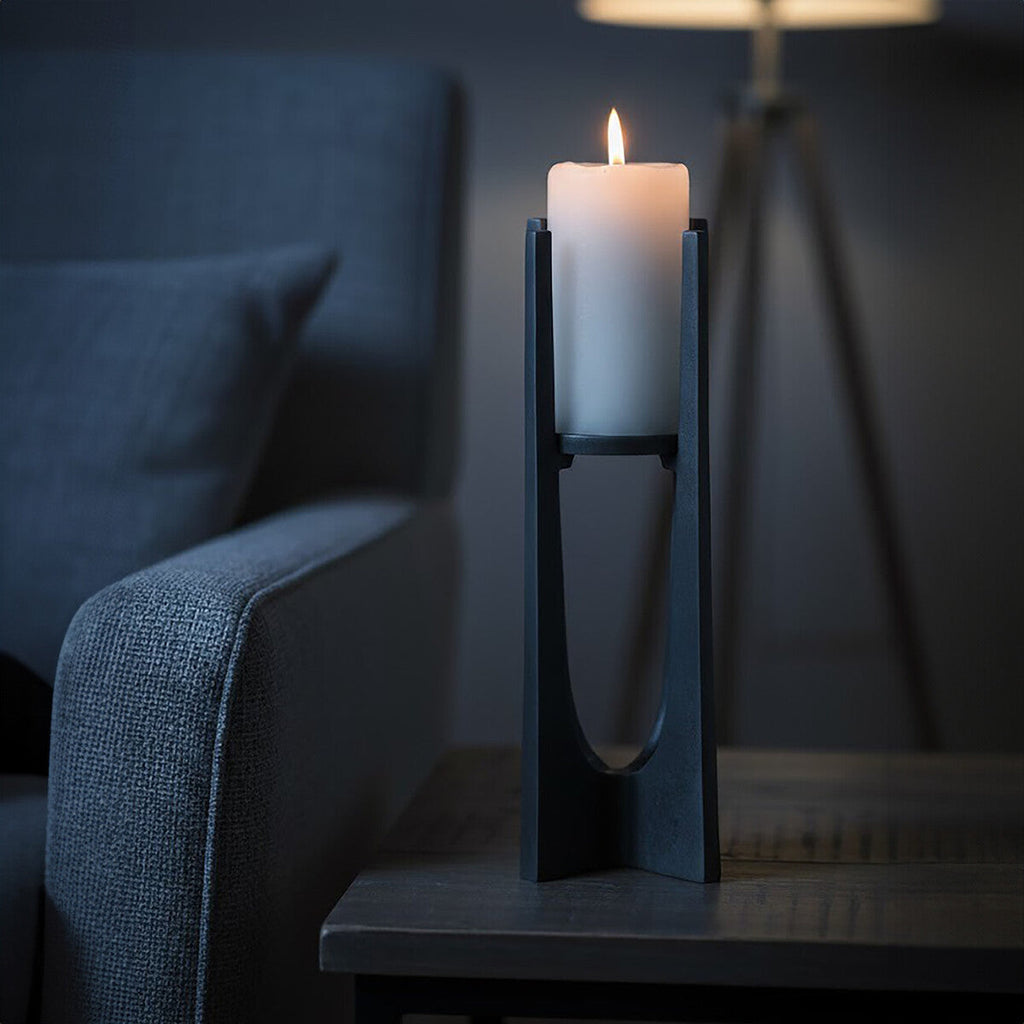 Small Washed Grey Finish Candle Holder