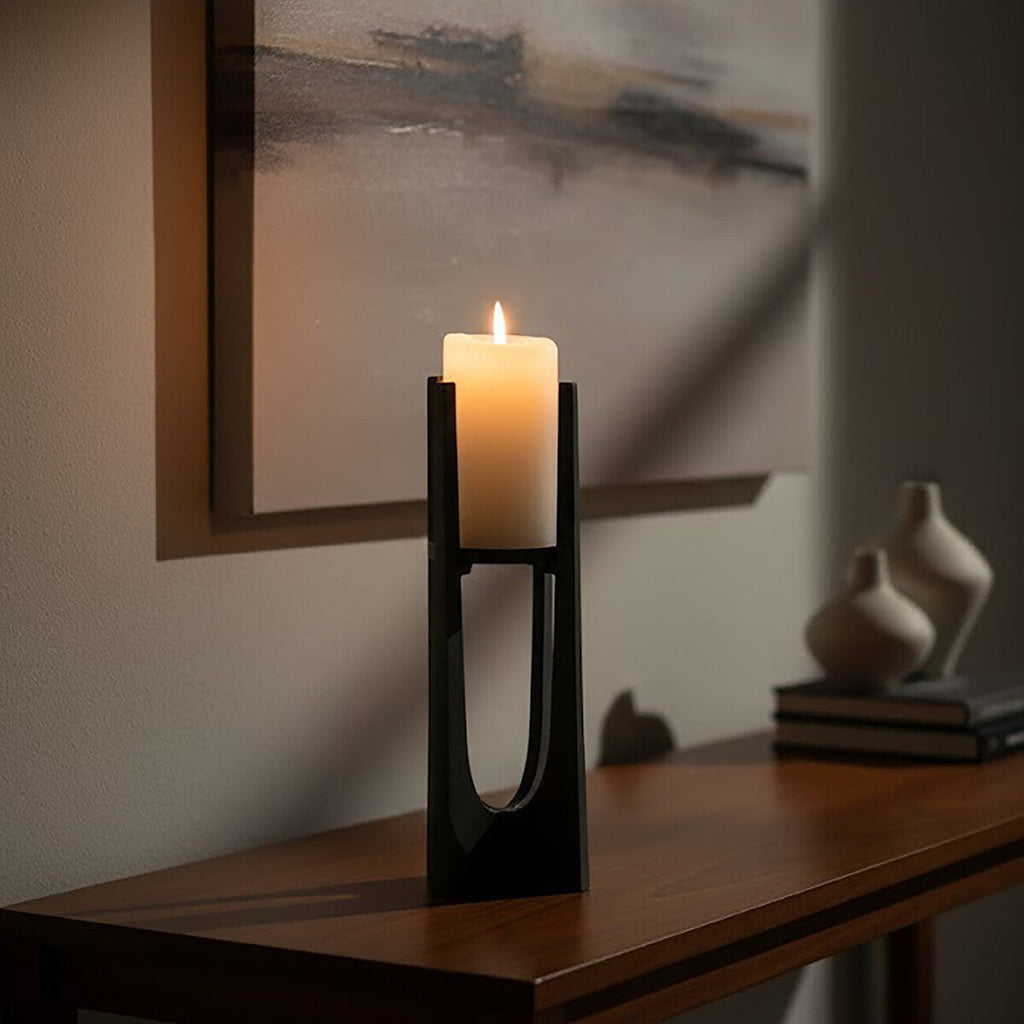 Small Washed Grey Finish Candle Holder