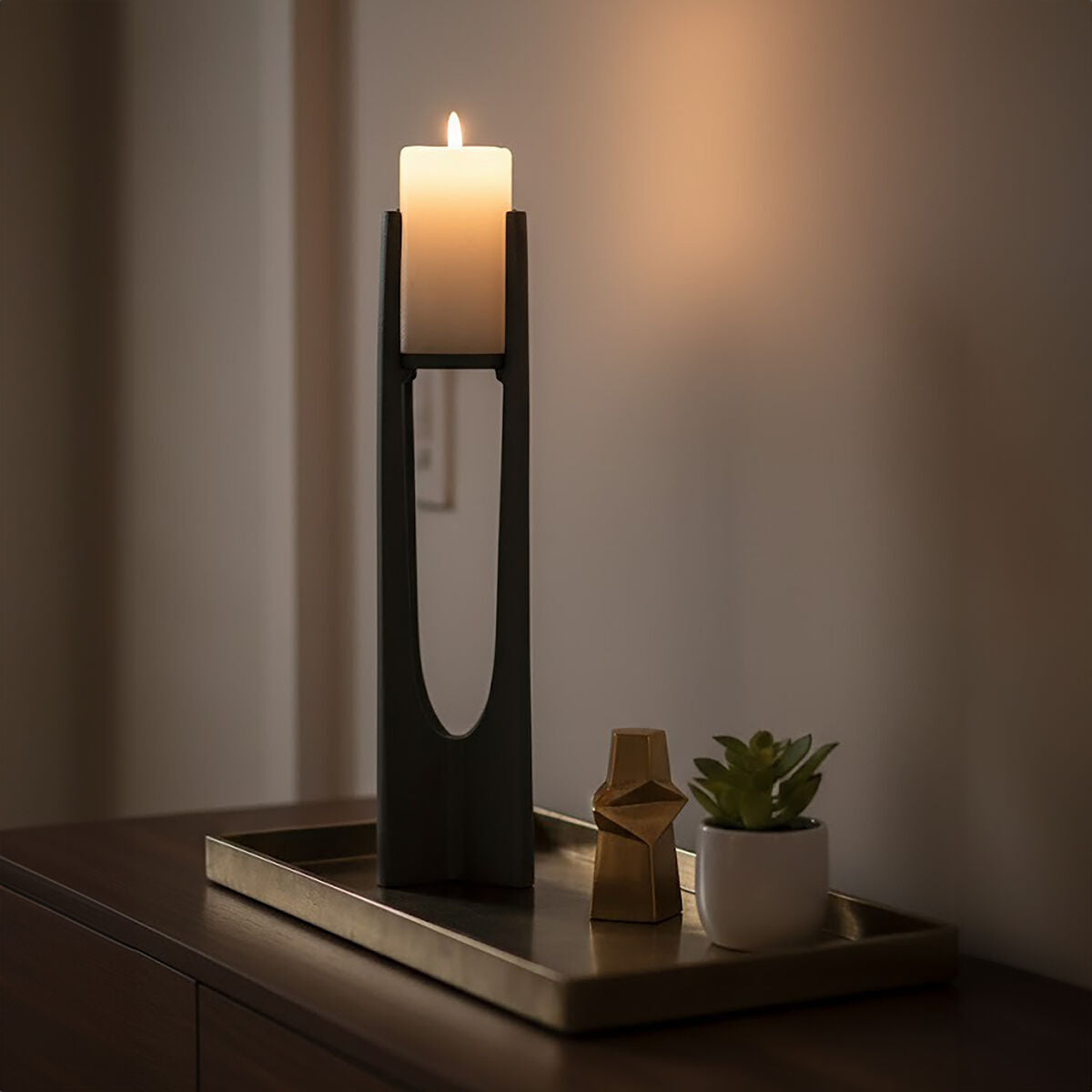 Large Grey Finish Candle Holder