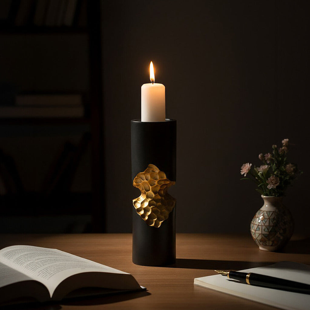 Small Black and Gold Finish Candle Holder