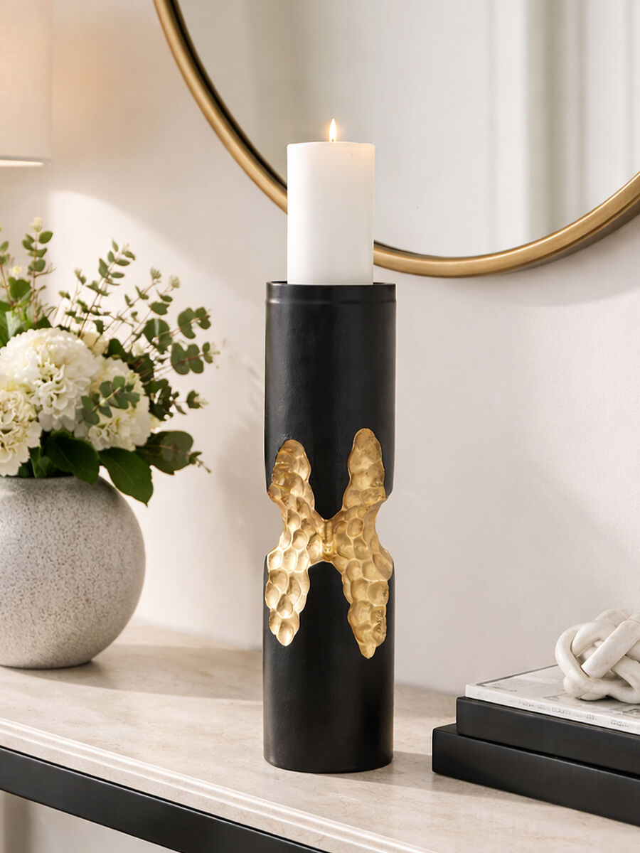 Large Black and Gold Finish Candle Holder