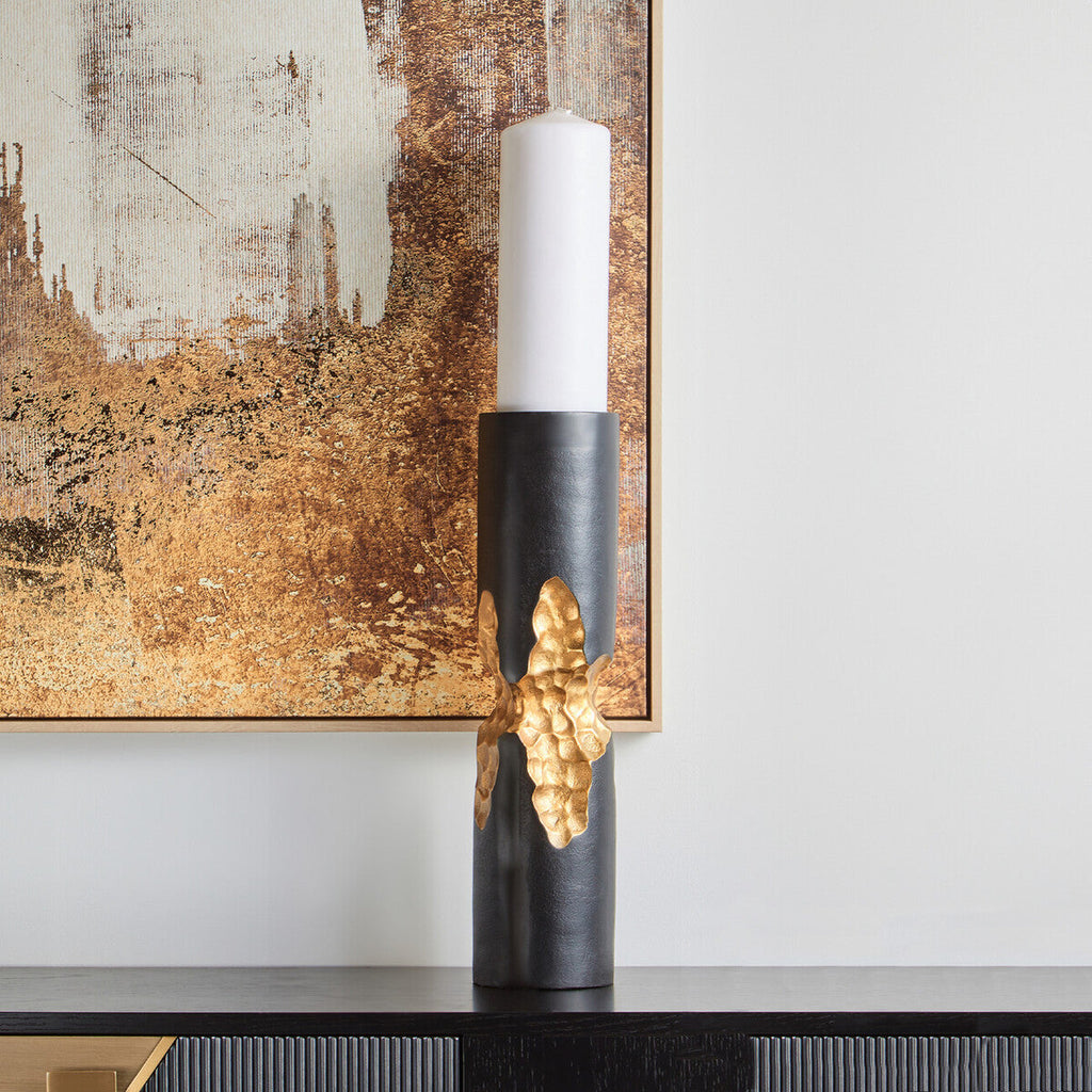 Large Black and Gold Finish Candle Holder