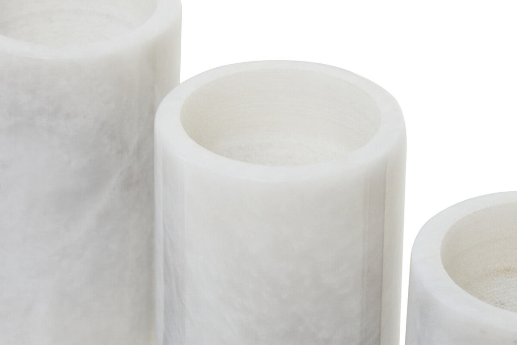 Set of Three White Marble Tealight Holders