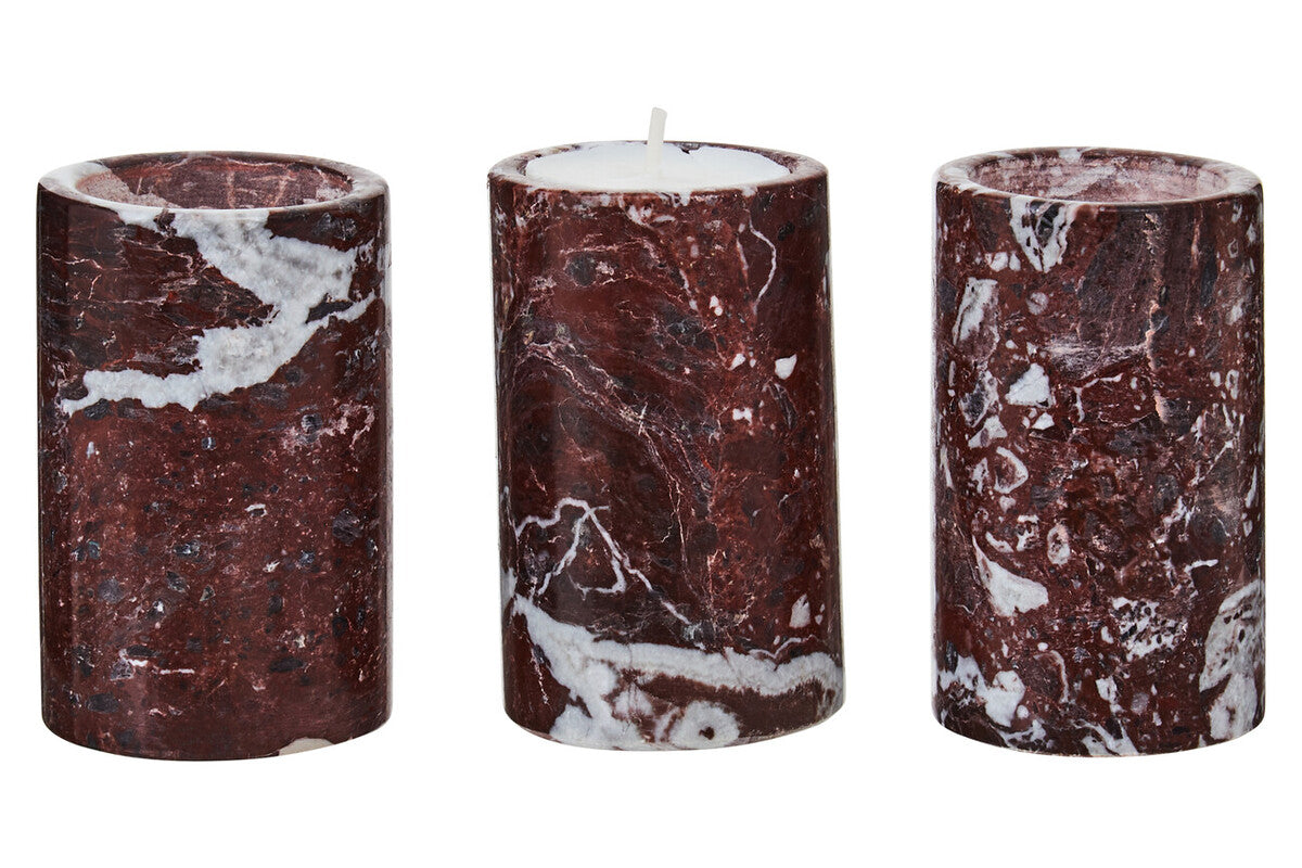 Set of Three Red Marble Tealight Holders