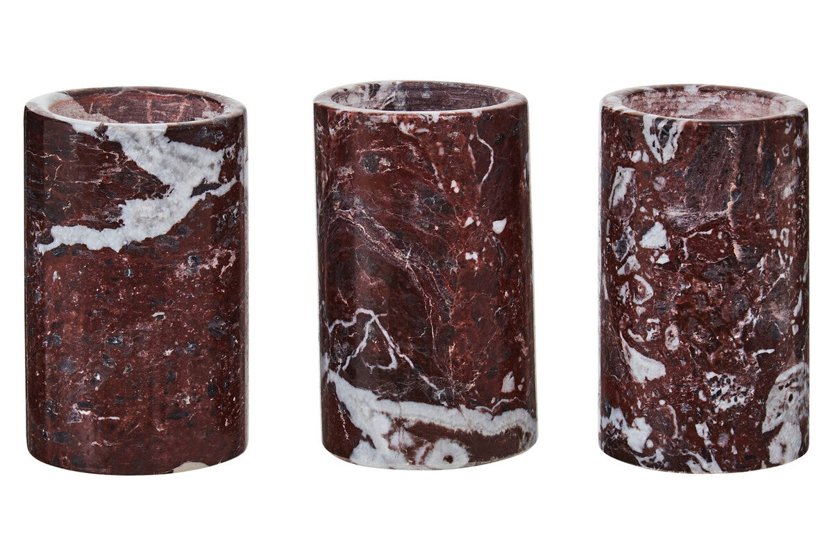 Set of Three Red Marble Tealight Holders