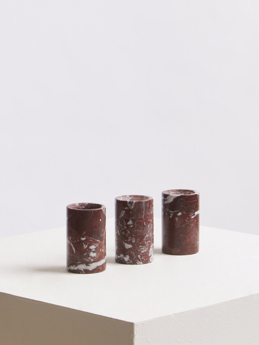 Set of Three Red Marble Tealight Holders