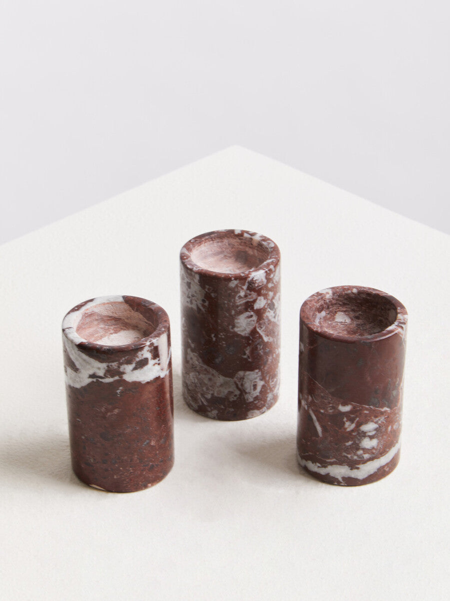 Set of Three Red Marble Tealight Holders