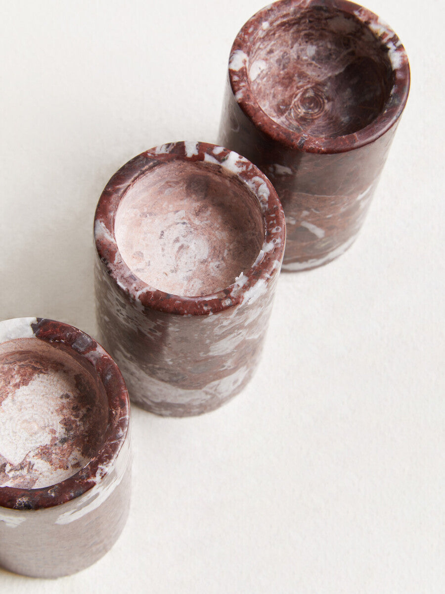 Set of Three Red Marble Tealight Holders