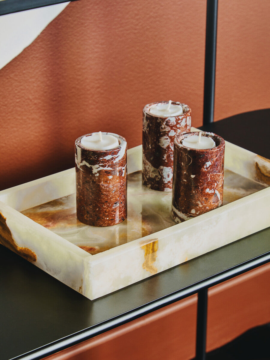 Set of Three Red Marble Tealight Holders