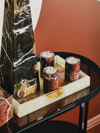 Set of Three Red Marble Tealight Holders